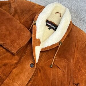 Giorgio Mobiani Vintage Suede Sherpa Lined Parka Jacket Brown Womens Large Boho